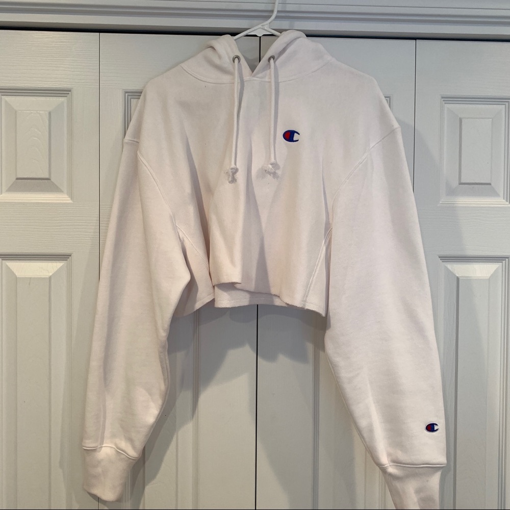 Champion white cropped hoodie sweatshirt reverse weave size small